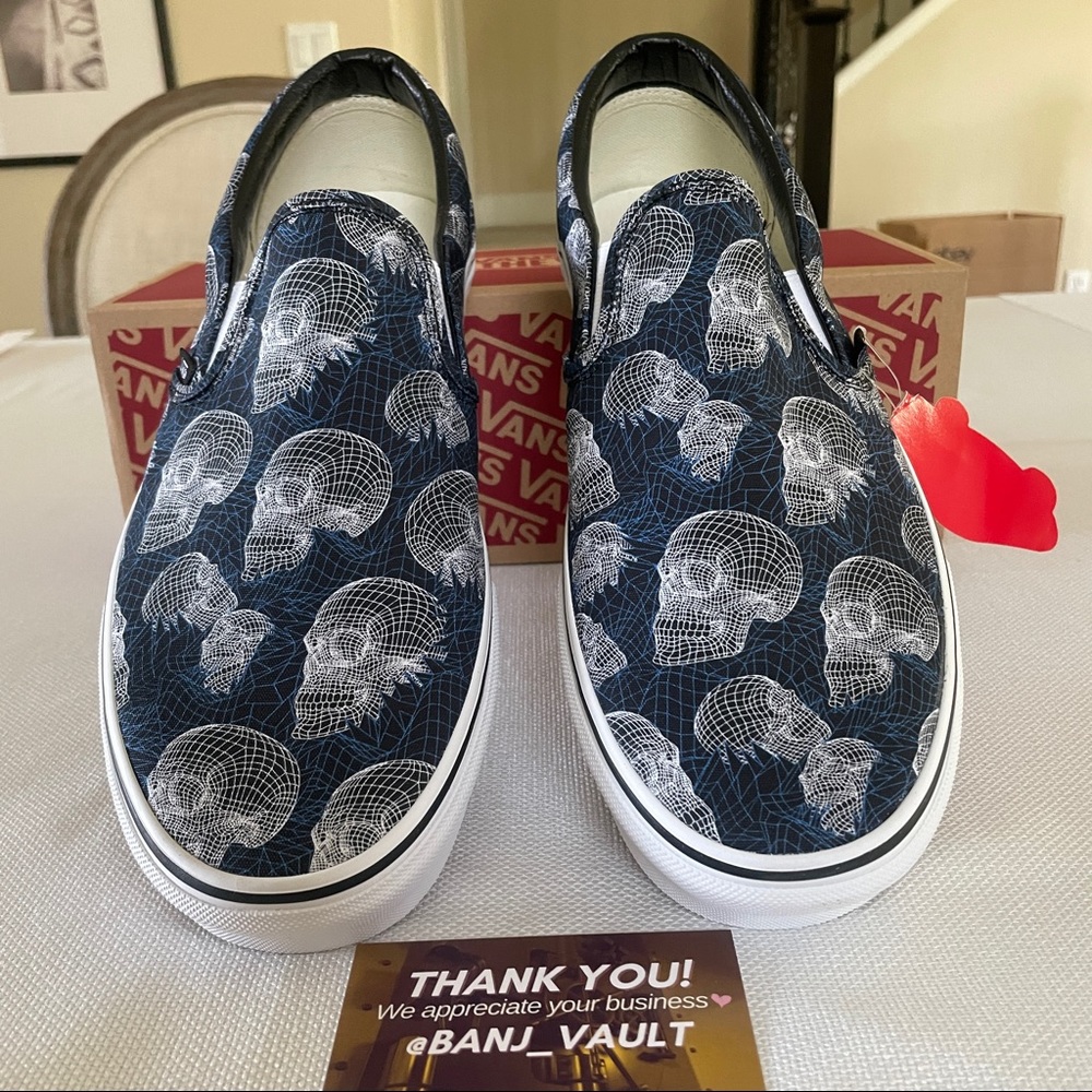 Vans Classic Slip-On Wireframe Skulls Dark Blue - Picture 8 of 9